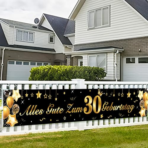 30 Geburtstag Deko Banner Gold-Schwarz, 40 x 270 cm Banner Geburtstag 30 | Geburtstagsbanner 30 Lange Hintergrund Banner+Seil,Happy 30th Birthday Banner,Deko 30 Geburtstag Frau Mann,Geburtstagsdeko 30
