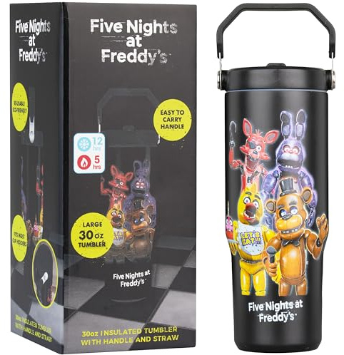 Get Trend Five Nights at Freddy’s Insulated Tumbler 850ml with Straw | Leakproof Stainless Steel Water Bottle, 12H Cold & Hot 5H, Double Wall Vacuum Travel Coffee Mug, Metal Flask