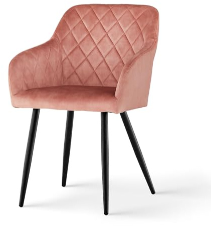 CLIPOP Esszimmerstühle 1er Set, Küchenstühle Rosa Samtstoff stühle Polsterstühle mit Armlehne Metallbeine Polstersessel Stühle für Esszimmer Küche (1, Samt Rosa)