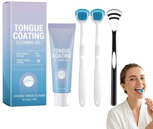Avvchuy 2Pcs Tongue Gel Cleaner, Fresh Mint Tongue Cleaning Kit with 2 Brush for Oral Care Daily Use