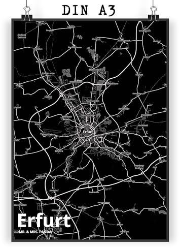 Mr. & Mrs. Panda DIN A3 Poster Erfurt - Geschenk, Ort, Küchenposter, Raumdekoration, Bild, Stadt Dorf Karte Landkarte Map Stadtplan, Dorf, Städte,