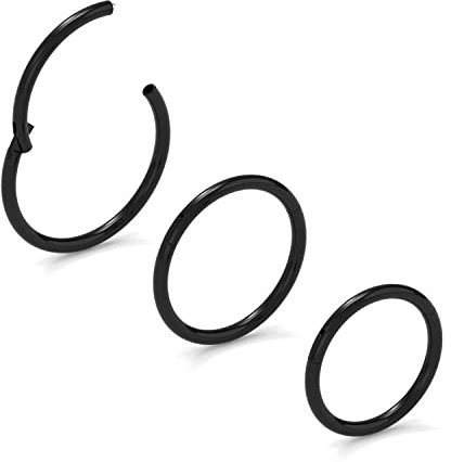 NewkeepsR Stahl 3 Stck-0,8mm Schwarz Eloxierte Klappbarem Clicker-Nasenbügelringe, 316L Nahtlose Segmentschläferohrringe Piercing-7/8/9mm