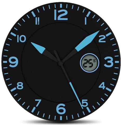 Fishtec Horloge Murale Design Moderne - Pendule Silencieuse et Écran Température Digitale - Convient pour la Cuisine, Bureau, Salon, Salle de Bain - Blue Night