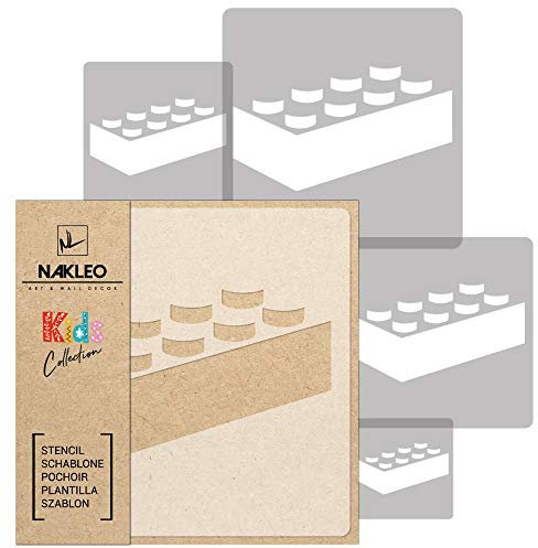 NAKLEO Schablonen Malen für Kinder, 5 Stück Set 9x9 bis 34x34cm Gebäude Block Ziegelstein, Wiederverwendbare Kunststoff für Kinderzimmer Malvorlage Raumdekoration, Basteln DIY Wand Möbel Papier