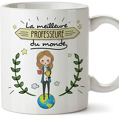 MUGFFINS (Taza en francés) Tazas Originales de café y Desayuno del Profesor para Dar a los Trabajadores Profesionales - El Mejor Profesor del Mundo - Cerámica 350 ml