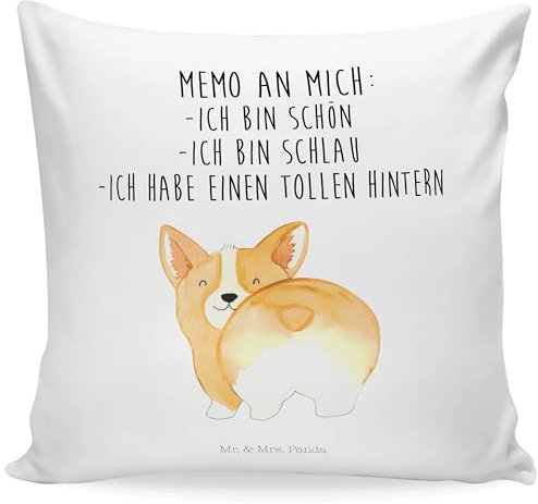 Mr. & Mrs. Panda Sitzkissen Corgi Po - Geschenk, Hund, Kopfkissen 40x40, Hundemotiv, Kissen 40x40 Waschbar, Spruch, Motivation, Hunderasse, Corgie,