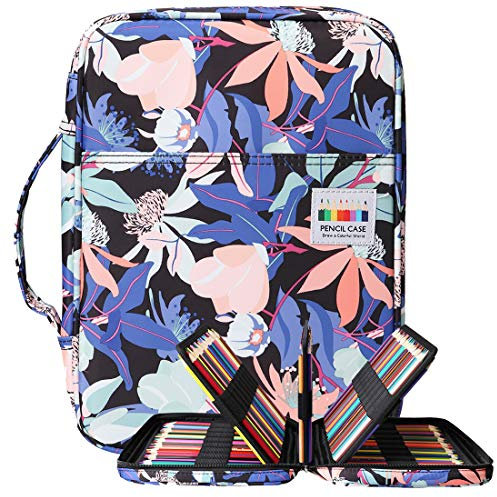 BOMKEE Federmäppchen mit 220 Fächern, Tragbar Buntstifte Organizer, Wasserdicht Bleistifte Halter Case für Studenten, Kinder, Erwachsene, Künstler(Blume)