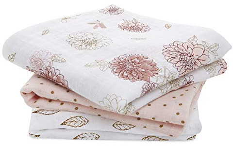 aden + anais 100% Cotton Muslin Musy Squares, Multi-use Baby Cloths for Girls & Boys, 70x70cm, Ideal Newborn & Infant Nursing Set, Perfect Shower Gifts, 3 Pack, Dahlias 7248