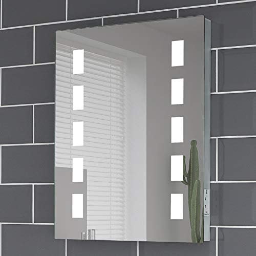 Illuminated Bathroom Mirror with LED Lights 390x500mm IP44 Rated - Lola LED Bathroom Mirror with Shaver Socket,Concealed Heated Demister Pad, & Motion Sensor, Wall-Mounted Vanity Mirrors for Bathrooms