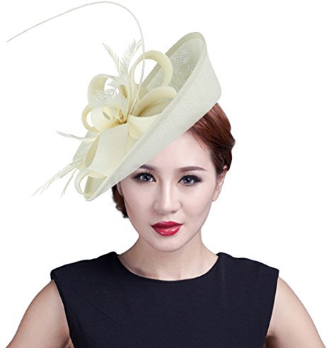 EOZY Damen Elegant Fascinator Hochzeit Cocktail Kopfschmuck Haarschmuck Hut Beige