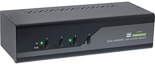InLine 63654I KVM Desktop Switch, 4-fach, Dual-Monitor DisplayPort 1.2, 4K, USB 3.0, Audio