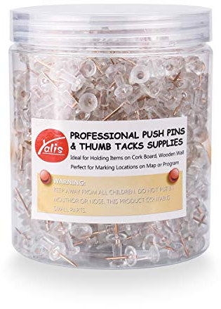 Yalis Push Pins 600 Count, Standard Rose Gold Pins Clear Thumb Tacks Steel Point and Clear Plastic Head (Rose Gold)