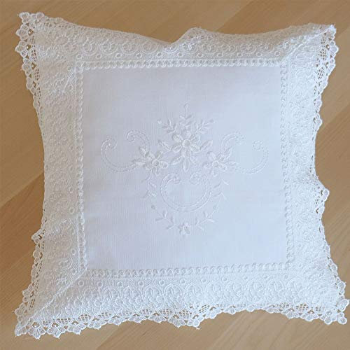 matches21 Kissenbezug Kissenhülle Heimtextilien mit edler Stickerei & Hohlsaum & Spitze wollweiß 40x40 cm Polyester