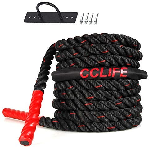CCLIFE Battle Ropes Schlachtseil 9m 12m 15m Ø38mm Fitnesse Sport Tau Trainingsseil Fitnessseil Sportseil Battle Rope für Fitnessstudio Muskelaufbau, Größe:15m schwarz-rote Seile. mit Halterung