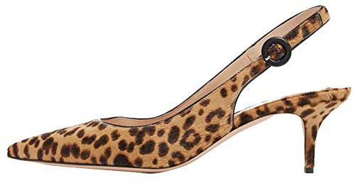 Divanne Slingback Pumps, Damen Spitz Zehe Niedriger Absatz Sandalen Slingback Strap Kitten Heel Pumps Abend Party Hochzeit Schuhe, (Leopard 02), 38 EU