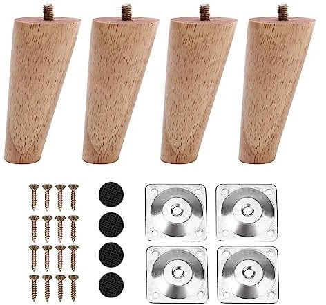 INMOZATA Lot de 4 Pied De Meuble Bois Massif, Pied de lit, Pied de Table Bois de Remplacement pour canapé Pieds de lit Fauteuil Table de Nuit Meuble TV(10cm, Oblique)