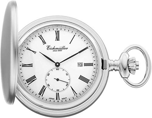 Eichmüller Edelstahl Savonnette Taschenuhr Silber mit dezentraler Sekundenanzeige und Datum