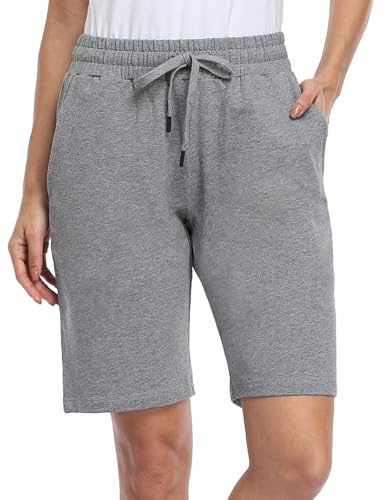 MOVE BEYOND Bermuda pour Femme avec 3 Poches Cordon Shorts de Survêtement Yoga D'entraînement Lounge, Gris, XS