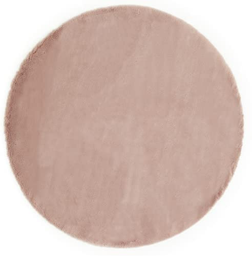 andiamo Hochflor Teppich weicher Flor Softskin Lammfellimitat unifarben Altrosa, 80 cm rund, 702344