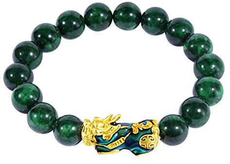 CeFoney Feng Shui Armband Natürliche Jade Pixiu Armband Unisex Hand Poliert Tier Armband Temperaturänderung Imitating Jade Armband