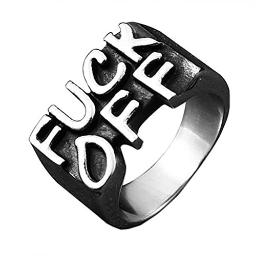 PAURO Herren Edelstahl Personalisiert Fuck Off Wörter Biker Ring Punk Stil Silber Schwarz Größe 70 (22.3)
