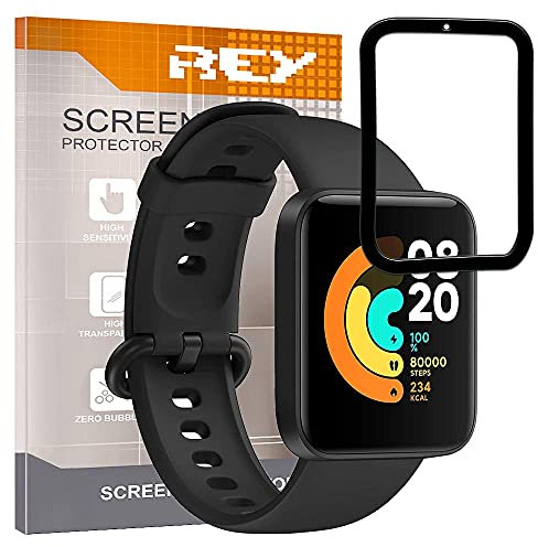 REY 2X Protector de Pantalla 3D para XIAOMI Mi Watch Lite, Negro, Protección Completa, 3D / 4D / 5D