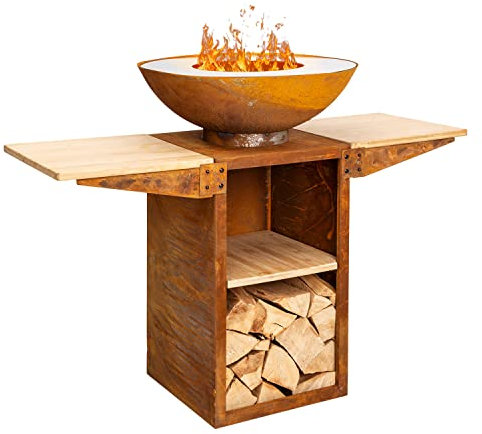 Blumfeldt Braciere da Giardino, Bracere da Esterno Portatile con Griglia, Braciere Barbecue con Griglia in Acciaio Inox, Bracere da Esterno Legna, Griglia da Campeggio con Copertura 122 x 91 x 60cm