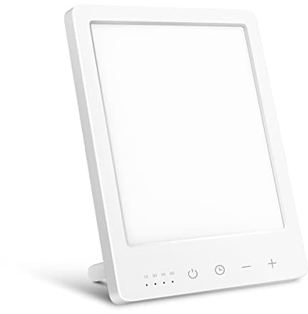 EasyHome Lichttherapie-Sonnenlampe, 10.000 Lux, LED-Energie mit 10 einstellbaren Helligkeiten, zweifarbige Temperaturanpassung, weißes warmes Licht, 4 Timer und Memory-Funktion