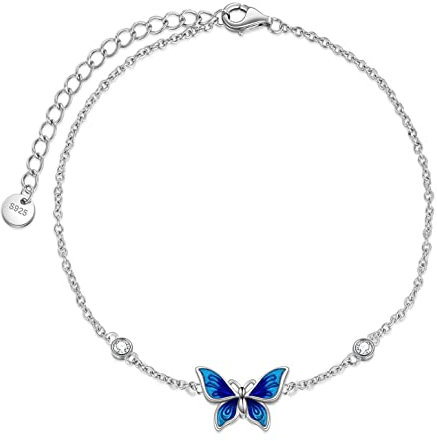 YAFEINI Schmetterlings Fußkettchen Schmuck Geschenke für Damen Mädchen Sterlingsilber Schmetterlings Fußkettchen Kettenglied Fußkettchen mit 2,5 Zoll Verlängerungs kette
