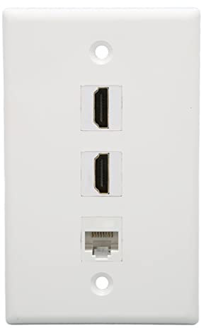 Goshyda Plaque Murale Ethernet HDMI, Prise RJ45 Cat6 Keystone et 2 Prises Multimédia Keystone HD 4K, Plaque Murale Ethernet sans Soudure pour Projecteur HDTV