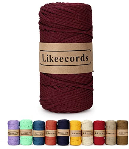 Likeecords Poliestere Corda 4mm x 130m,Cordino Per Borse Uncinetto,Polipropilene Macrame Corda intrecciata,Macramè Filo per Appendiabiti per Fiori, Home Decor(Rosso Scuro)