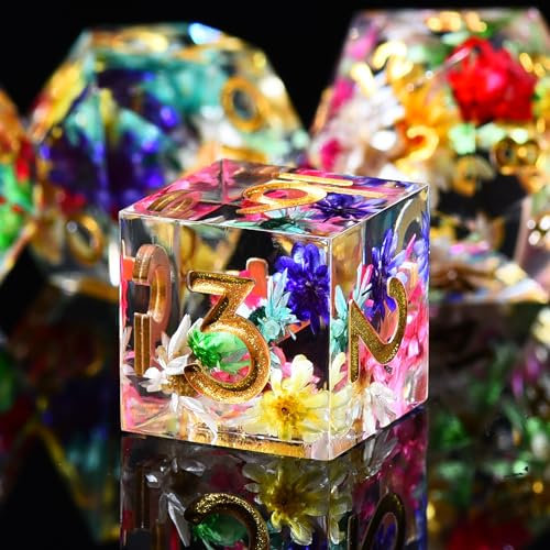 SIQUK 7 Stück Polyedrische Würfel Set 7 Polyedrische Würfel D4 D6 D8 D10 D12 D20 D% Spielwürfel für Dungeons and Dragons DND RPG MTG, Transluzentes Blütenblatt
