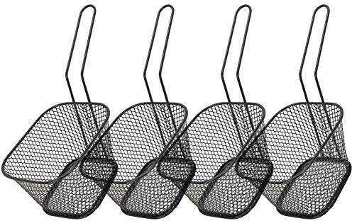 4 Pcs Stainless Steel Deep Fryer Basket, Basket Strainer for French Fries and Fried Chicken Potato Cooking Tool Deep Fry Basket Wire Mesh French Chip Frying Serving Basket (Black)