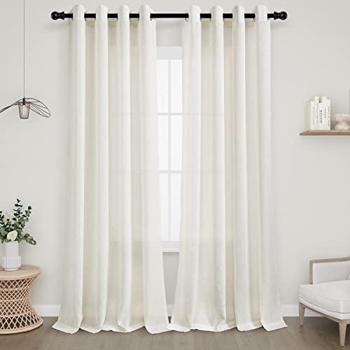 Joywell Leinenvorhänge Gardinen Leinenoptik Landhausstil Decor Halbtransparent Luftig Dekoschal Boho Leinen Vorhang Gardinen für Fenster Schlafzimmer Wohnzimmer mit Ösen 225x140 cm 2 Stück Creme