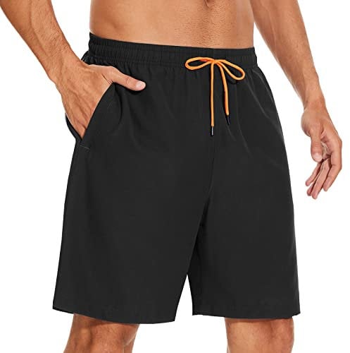 YUTYTH Men’s Swimming Shorts Swim Trunks Waterproof Quick Dry Beach Shorts Surfing Board Shorts with Mesh Liner and Pockets Black