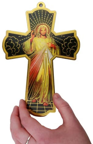 Needzo Farbiges Wandkreuz mit göttlicher Barmherzigkeit, God Loves Us All, 19 cm