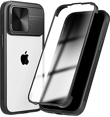 SharkProten Case Design for iPhone 11 Pro Max, 360° Full Body Protection Case with Slide Camera Cover Shockproof Bumper Slim Clear Back Phone Cover, Black
