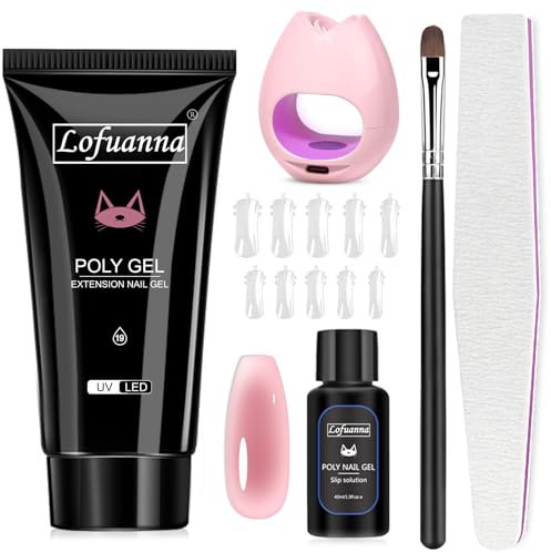 lofuanna Poly Gel Nail Kit-30ML Poly Extension Gel Nail Starter kit, Poly Nail Gel With Nail Lamp Slip Solution Nail form Nail Brush,Nail Strengthen Nail Gel Kit DIY for Beginners (Jelly Pink)
