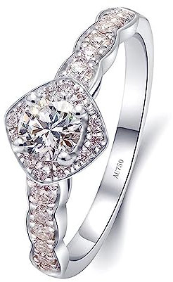 KnSam 18 Karat Weiß Gold Au750 Ring Echte Goldschmuck, Quadrat Verlobungsring mit Moissanit 0.4ct Rundschliff, 18K Gold Partnerringe Eheringe Freundschaftsringe für Damen, Silber, Gr.66