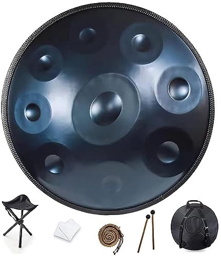 9/10 Noten Handpan Drum Instrument,22 Zoll in Handpan Drum In D Minor Percussion,Stahlhandtrommel Mit Soft Handpan Bag,2 Handpan Mallets,Handpan Stand,Für Klangheilung,Persönliche Meditation 9Notes D