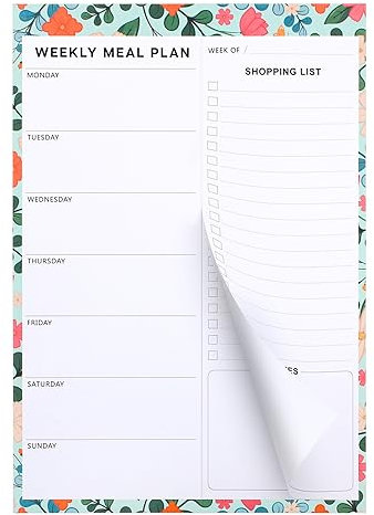 60 Sheets Weekly Meal Planner, Tear off Meal Planner and Shopping List Magnetic Shopping List Pad for Fridge Undated Fridge Notepad for Food Planning and Convenient Shopping, 7*10'' Flower Design