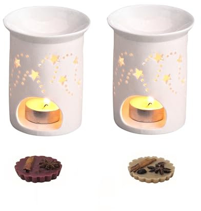 Schmucks HOME Weihnachtsdeko weiß 2X Duftlampe Keramik + Duftwachs Zimt Teelichthalter Porzellan 11x8,5 cm