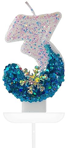 Yiran 3D Geburtstagskerze mit der Zahl 3, blau-weiß, Geburtstagskerze, Kuchendekoration, geruchlos, biologisch abbaubar, umweltfreundlich