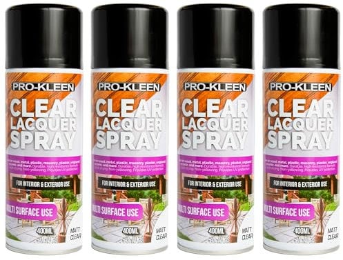 Pro-Kleen Clear Lacquer Spray - Protects and Seals - For Metal, Wood, Plastics & Ceramics - Fast Drying Formula for Interior and Exterior Surfaces - Clear, Durable & Flexible - (Matt, 4 x 400ml)
