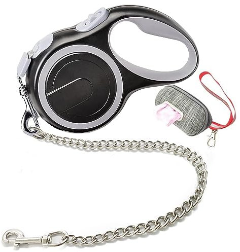 Etechydra Ausziehbare Leine, 8 m, Nylon, mit kaufester Kette, strapazierfähig für mittelgroße und große Hunde