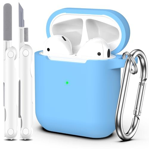 MHYALUDO Custodia per Airpods 1a/2a generazione (2016/2019),Custodia protettiva in morbido silicone per Airpods 1a/2a con LED visibile sulla parte anteriore,con kit di pulizia,Azzurro