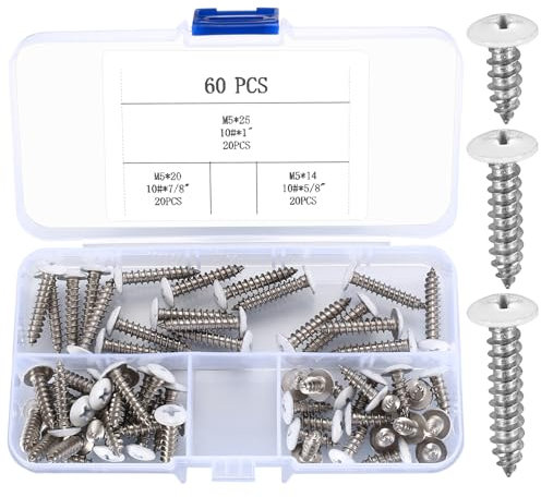 60 Stück # 8 Bohrschrauben Selbstschneidende Schrauben Set, Selbstbohrende Schrauben Kit, Edelstahl Blechschrauben mit Bohrspitze, Flachkopf Kreuzschlitzschrauben mit weißem Kopf