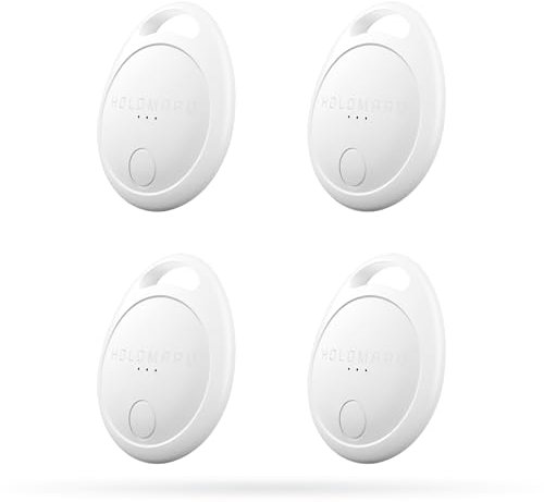HOLOMARQ Smart Tags 4 Pack, Key Finder Works with Apple Find My [iOS ONLY, NOT for Android], as Car Keyring, for Luggages, Suitcases, Bags, Dogs or Cats (T1, White, 4PCS)