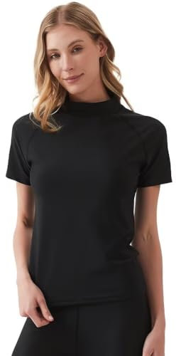 Sillictor Womens Rash Vest Short Sleeve UPF 50+ Swimming Tops for Women High Neck UV Swim Top Women Sun Protection Rash Guard Swimwear Shirts Ladies Wet Suit Top Surf Bathing Water112 Black M