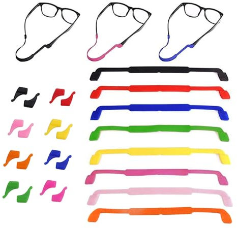 OPUGIT 8Pack Anti-slip Glasses Holder Strap,Soft Durable Silicone Kids Eyewear Retainer,Elastic Sports Glasses Band with Ear Grip Hooks for Boy and Girl,8 Colors